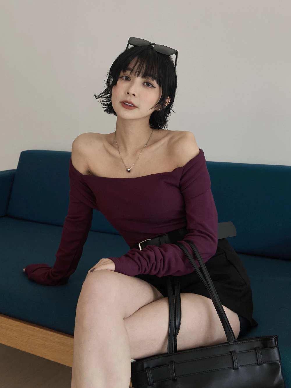 兩穿方領柔彈上衣