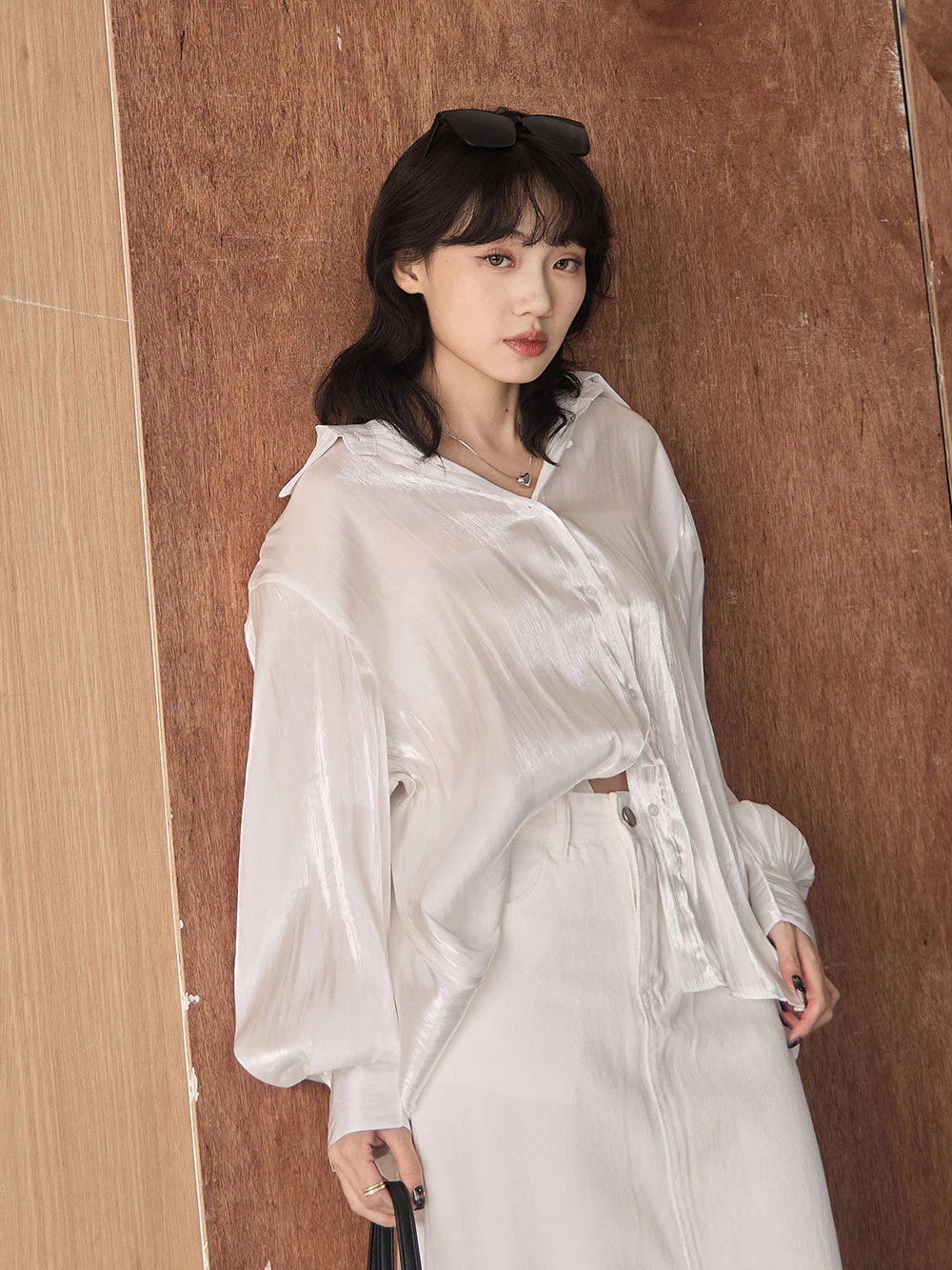 光澤感澎袖襯衫