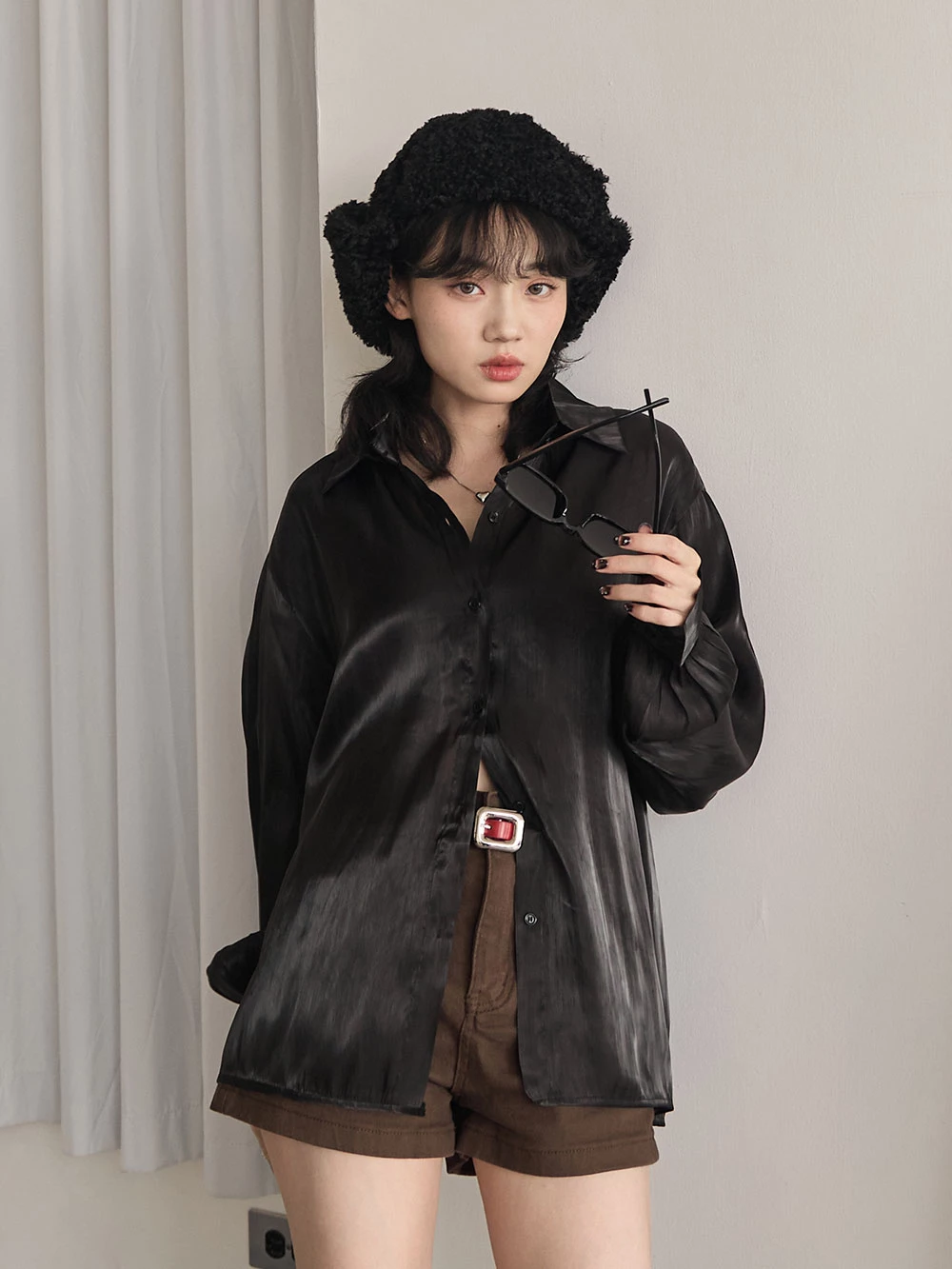 光澤感澎袖襯衫