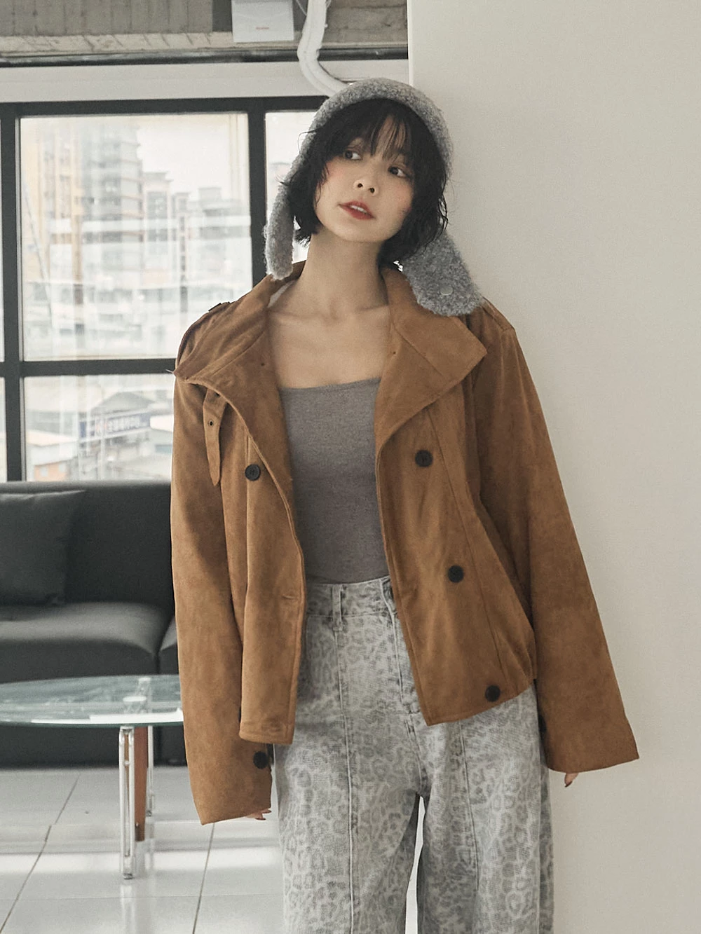 內刷毛翻領麂皮外套