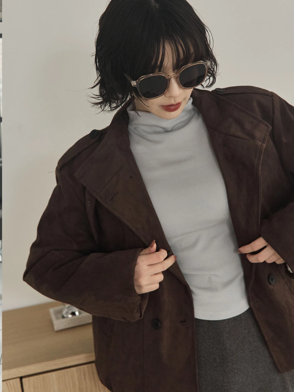 內刷毛翻領麂皮外套