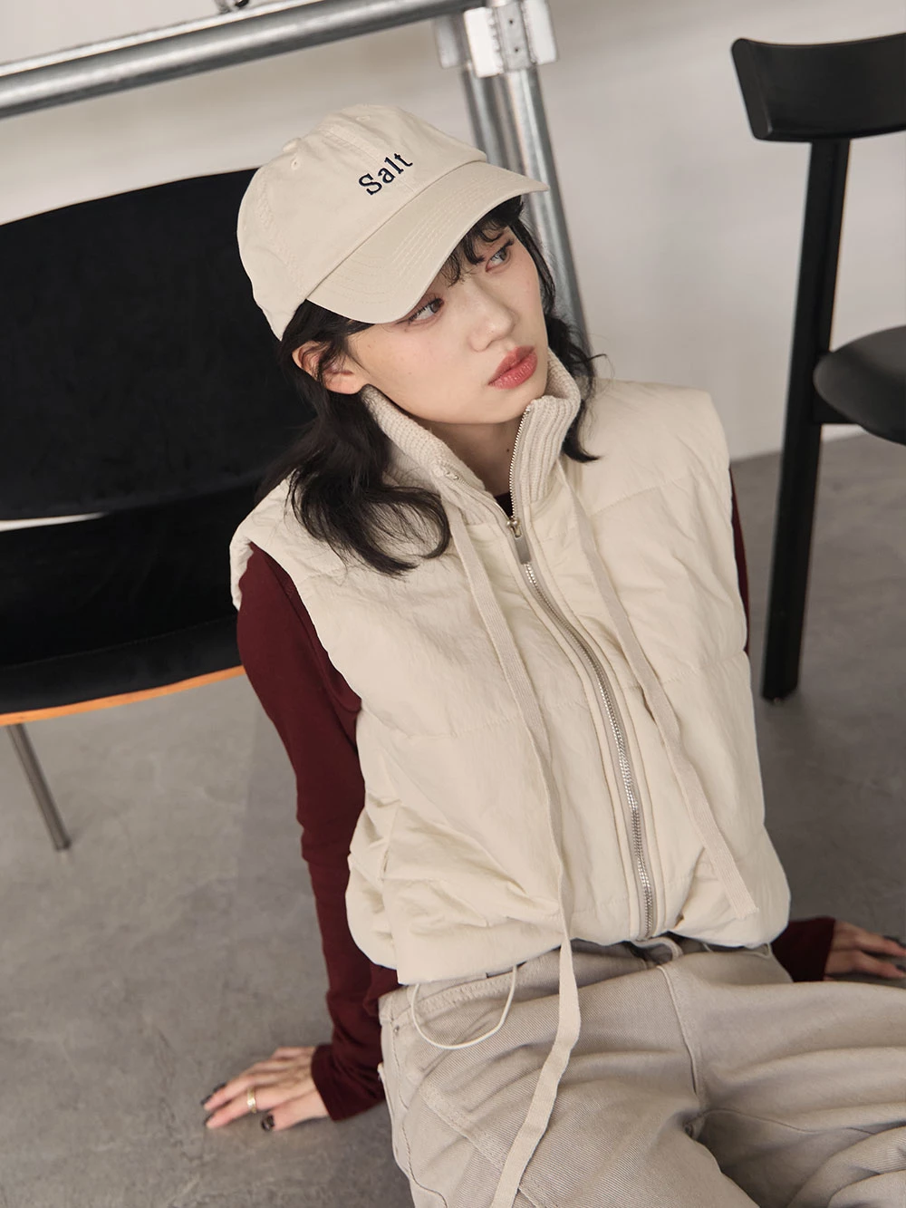 針織翻領內鋪棉背心外套