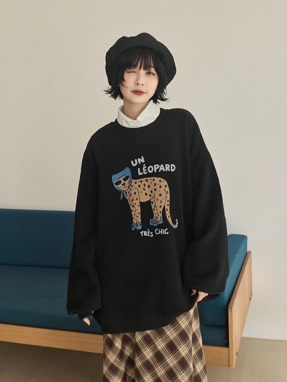 復古花豹印圖大學T