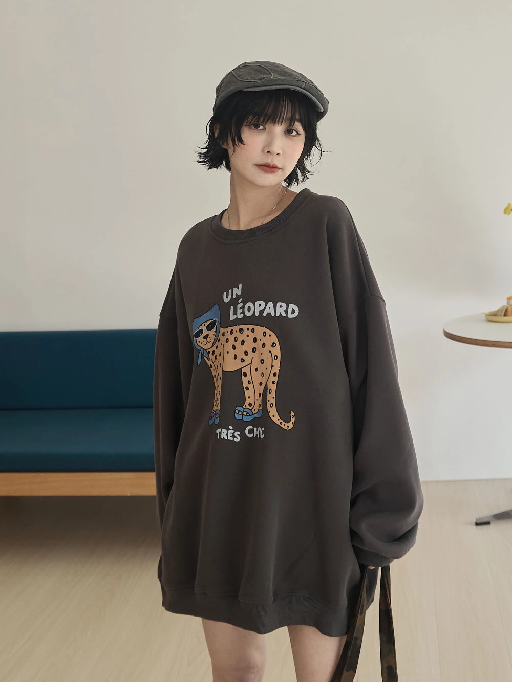 復古花豹印圖大學T