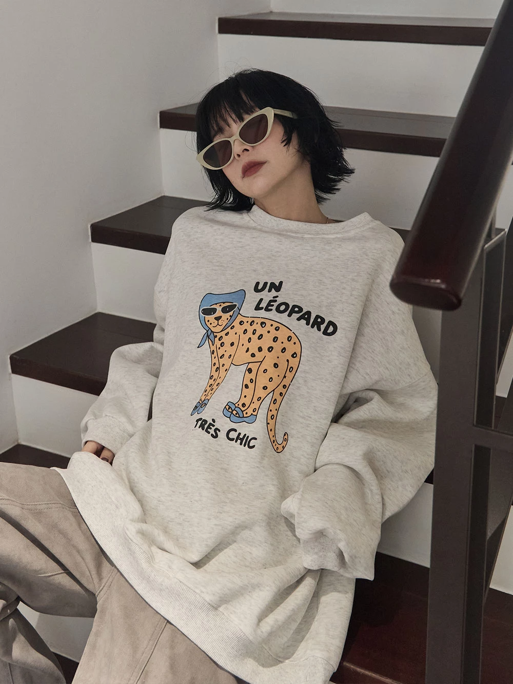 復古花豹印圖大學T