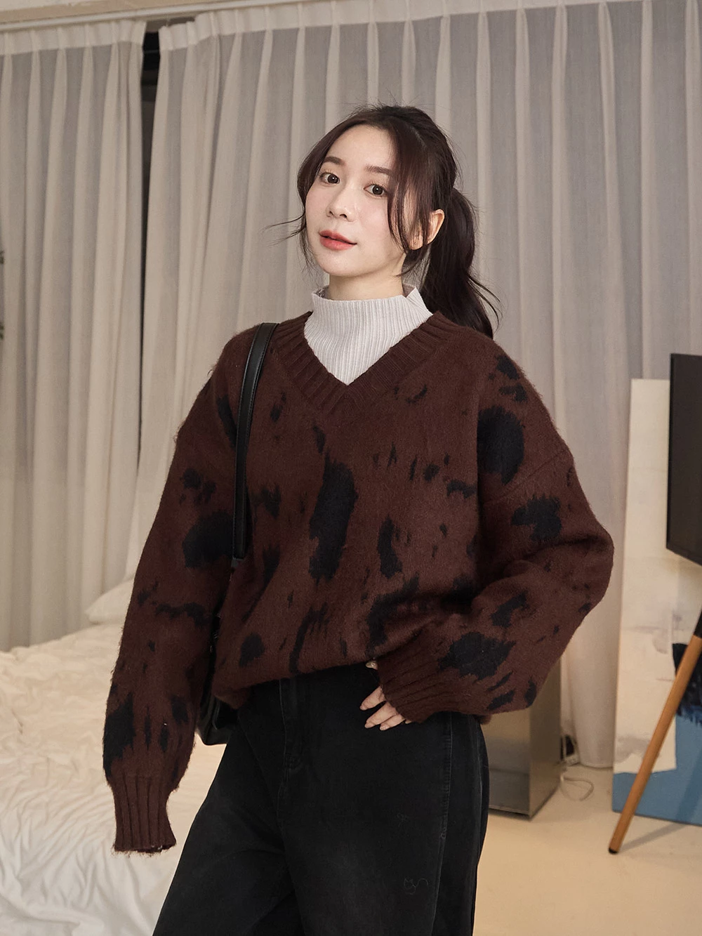 豹紋磨毛針織上衣