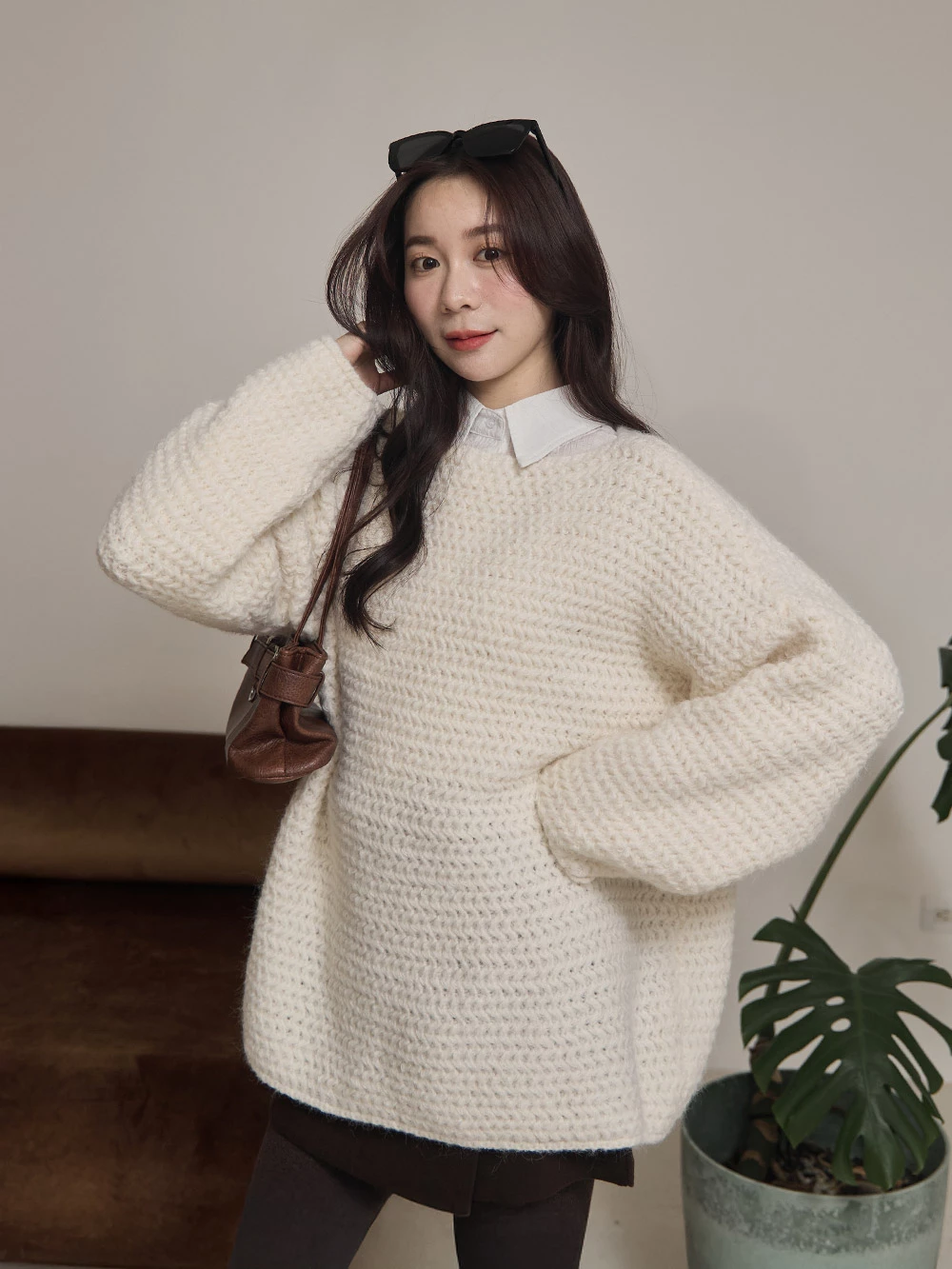 寬鬆粗針織上衣