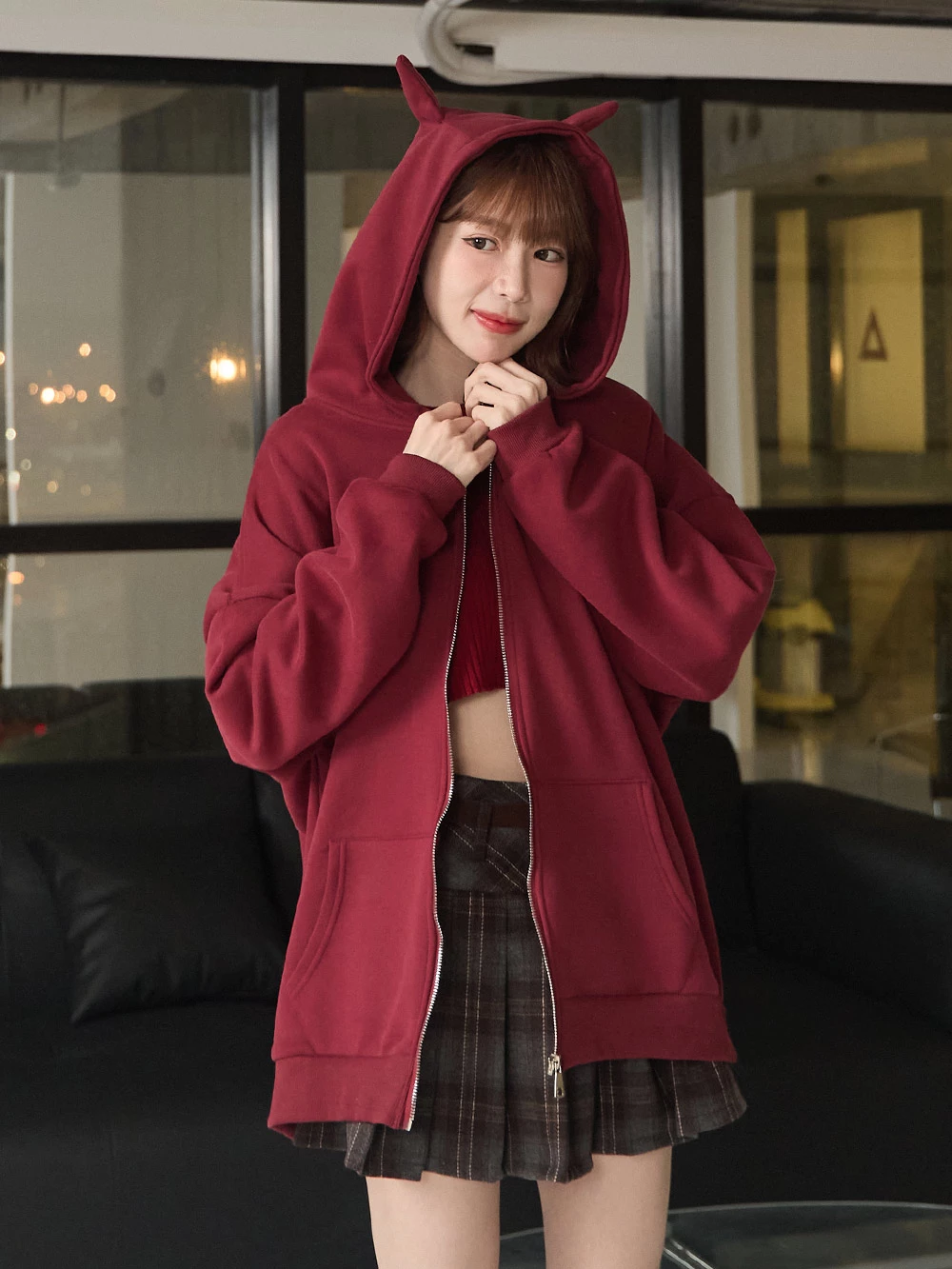 小惡魔造型刷絨連帽外套