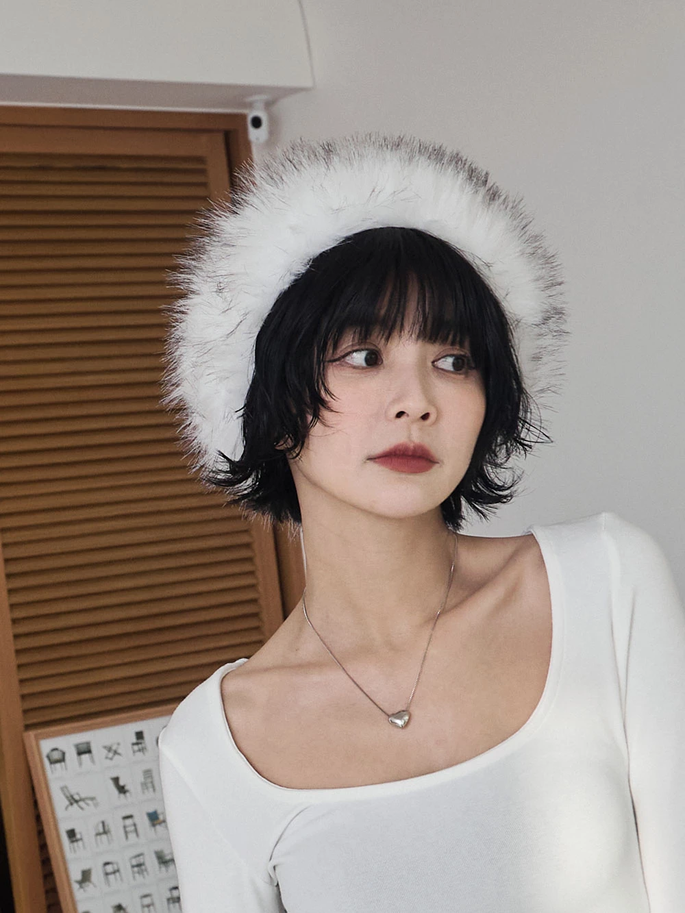 水貂毛絨暖感空頂帽