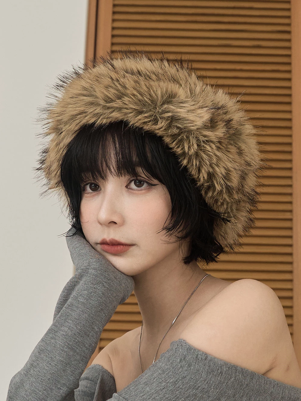 水貂毛絨暖感空頂帽