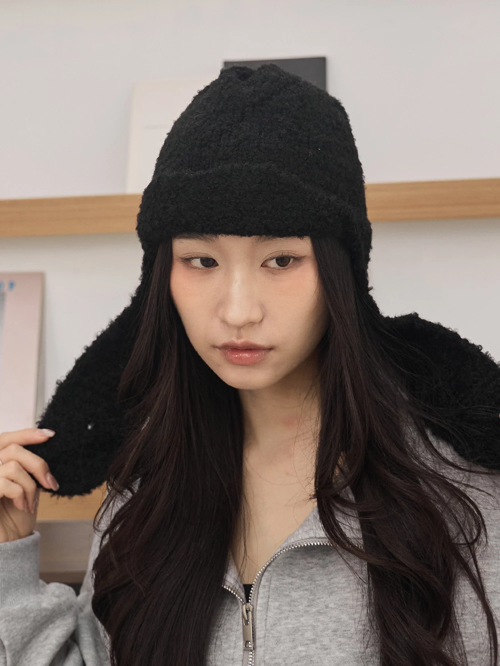 羊毛感針織護耳飛行帽