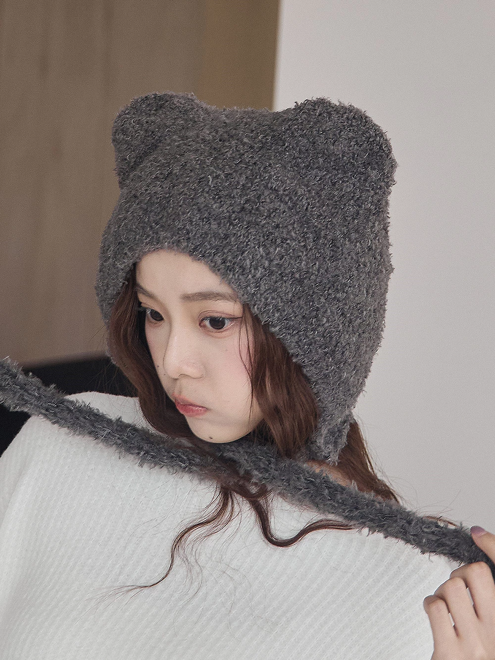 小熊造型毛絨針織帽