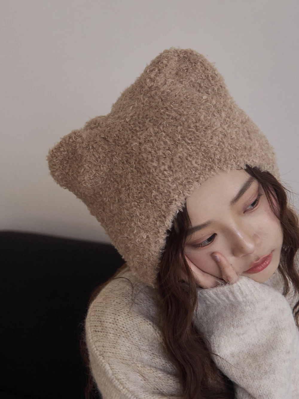 小熊造型毛絨針織帽