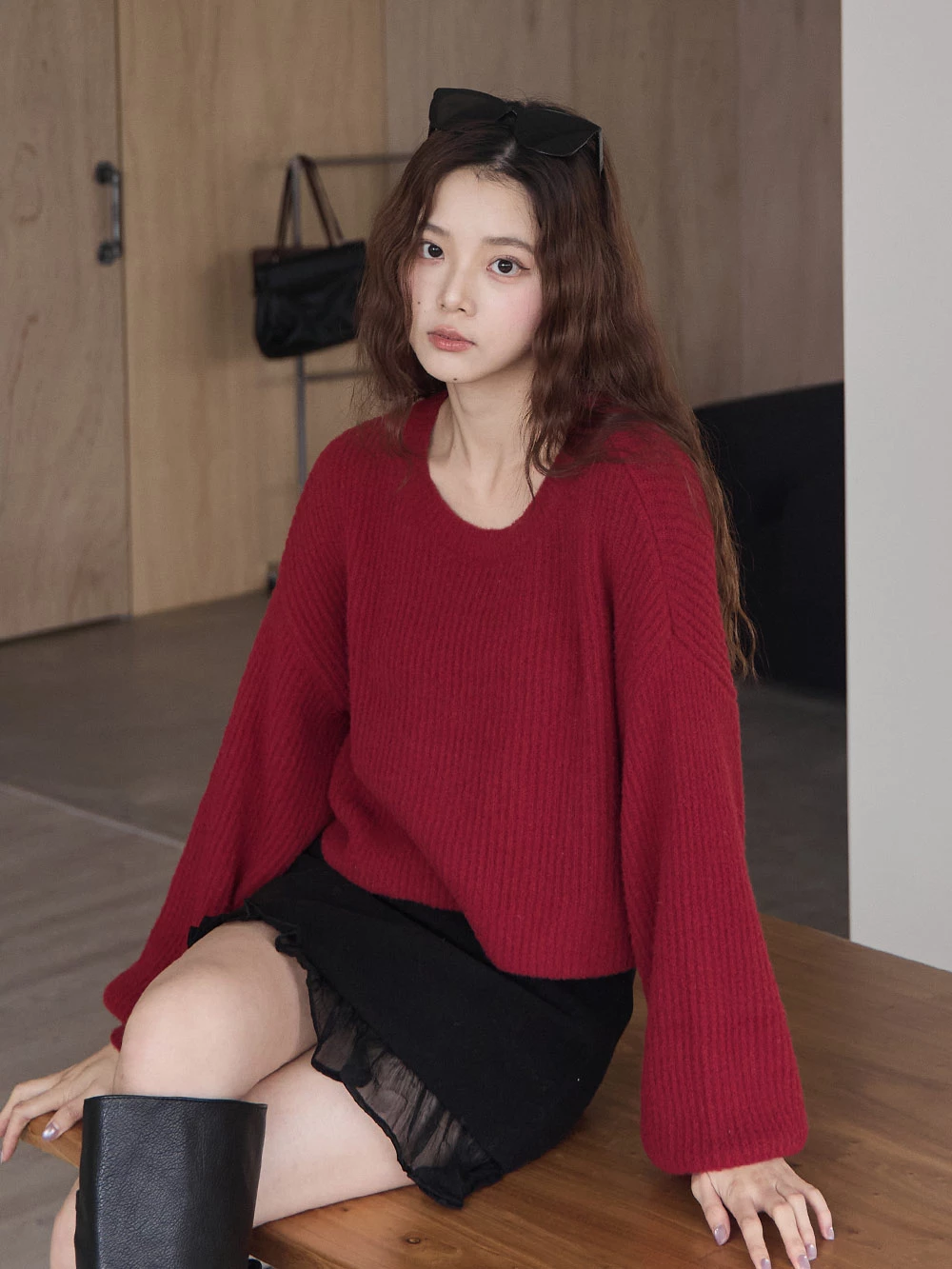 極軟磨毛感澎袖針織上衣