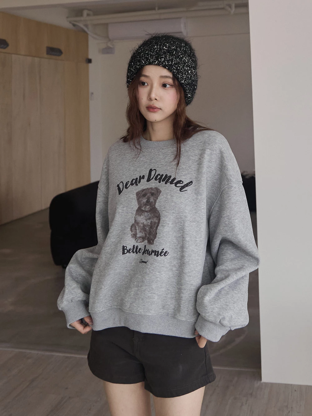 狗狗印圖刷絨大學T