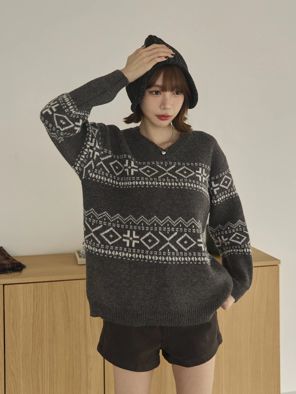 圖騰印花針織上衣