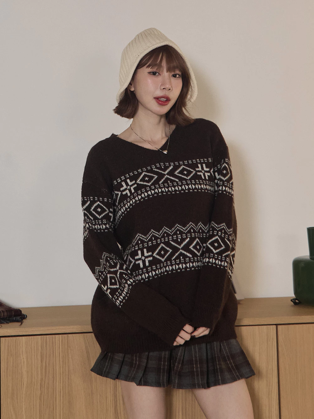 圖騰印花針織上衣