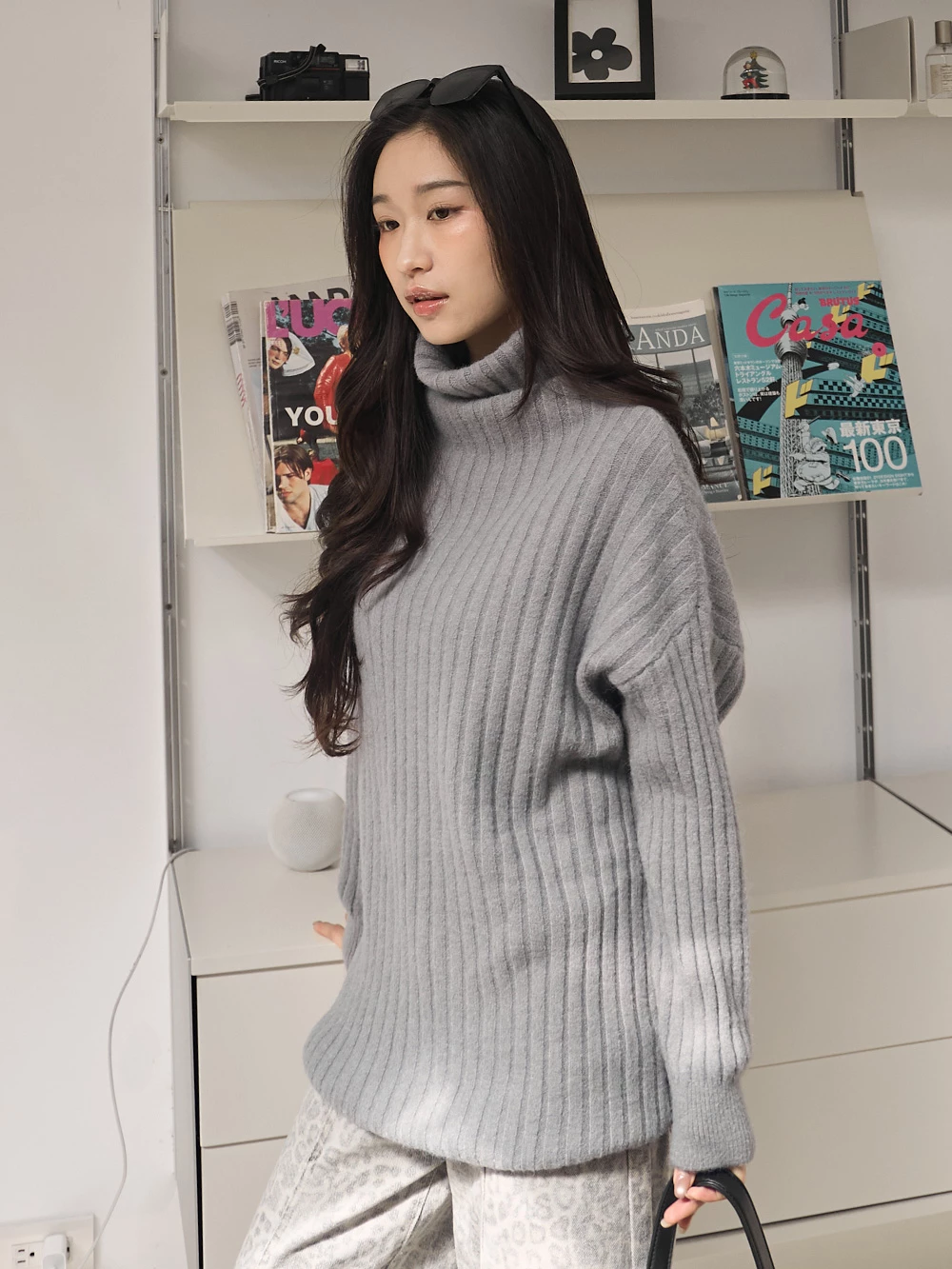 直坑條高領針織上衣