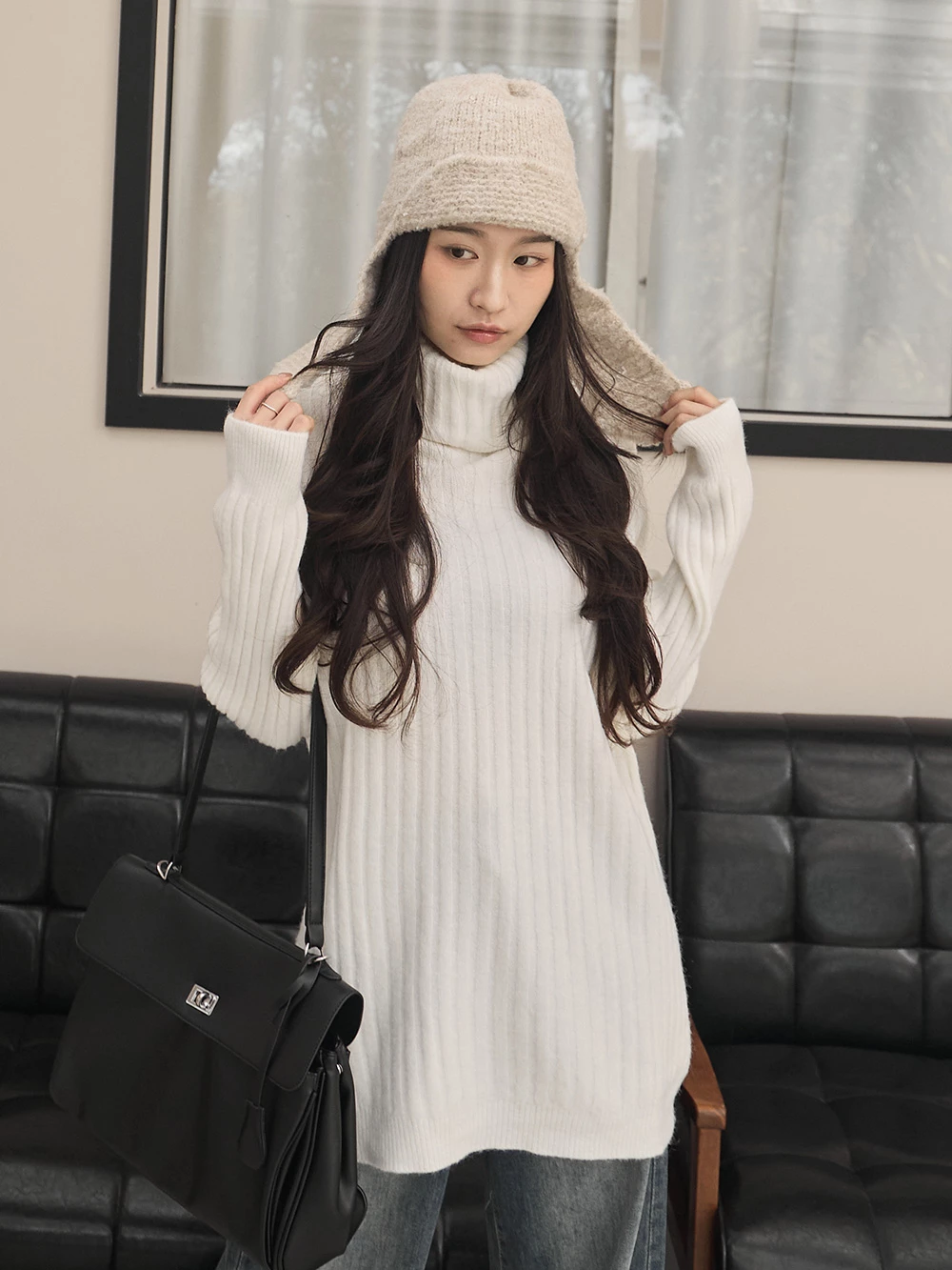 直坑條高領針織上衣