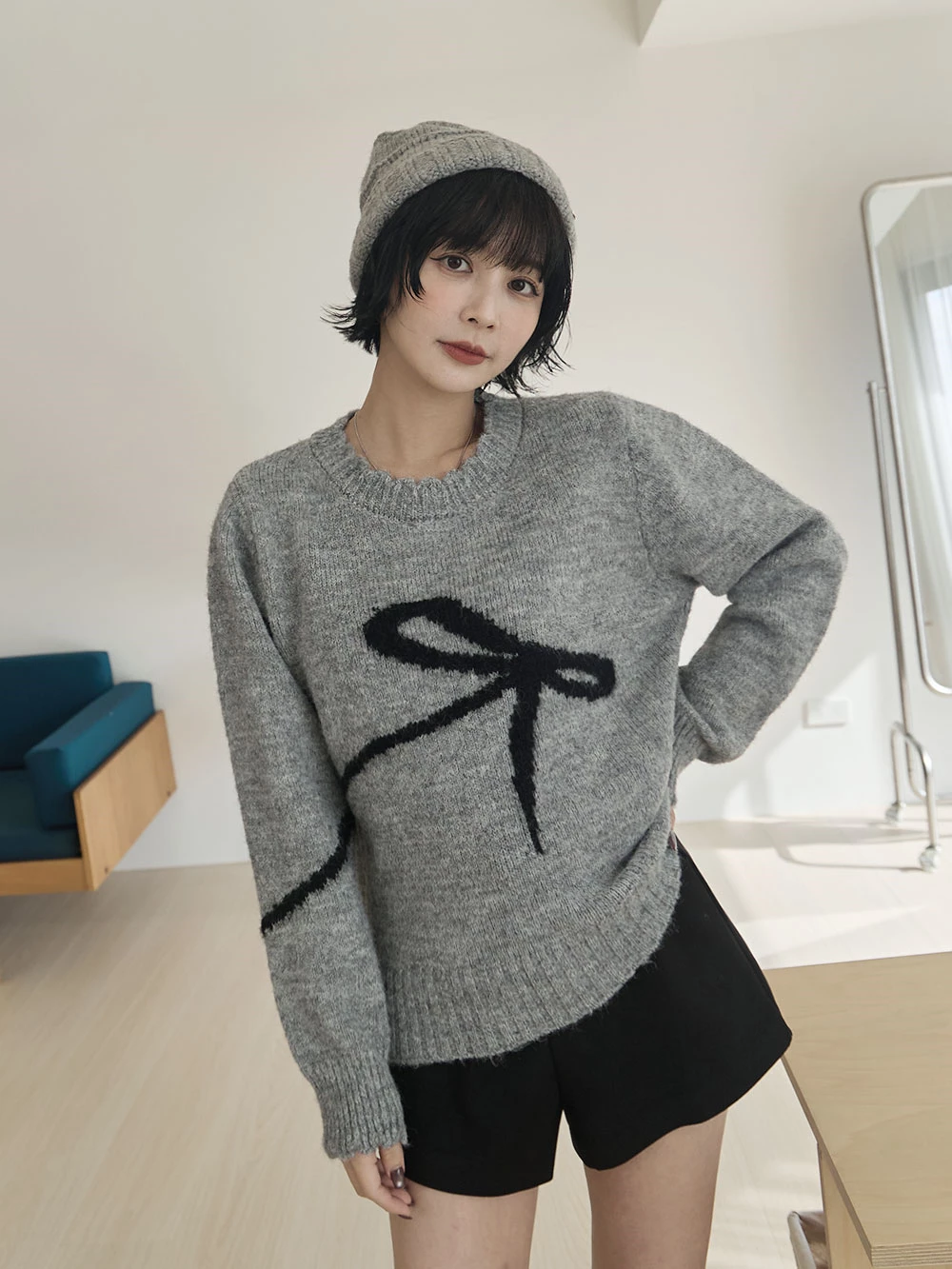 蝴蝶結印圖針織上衣