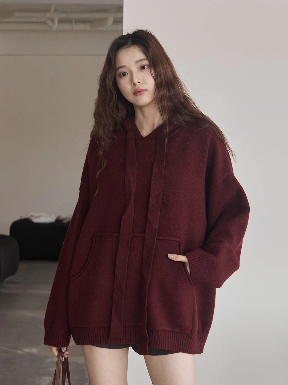 大口袋連帽針織上衣