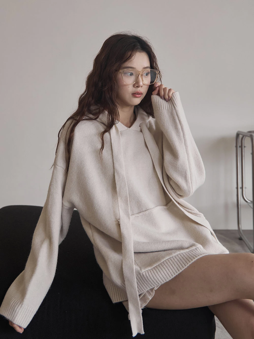 大口袋連帽針織上衣