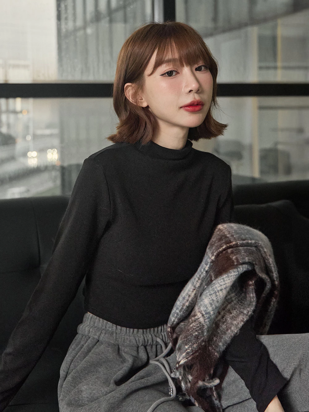 Q彈半高領磨毛羊絨感上衣