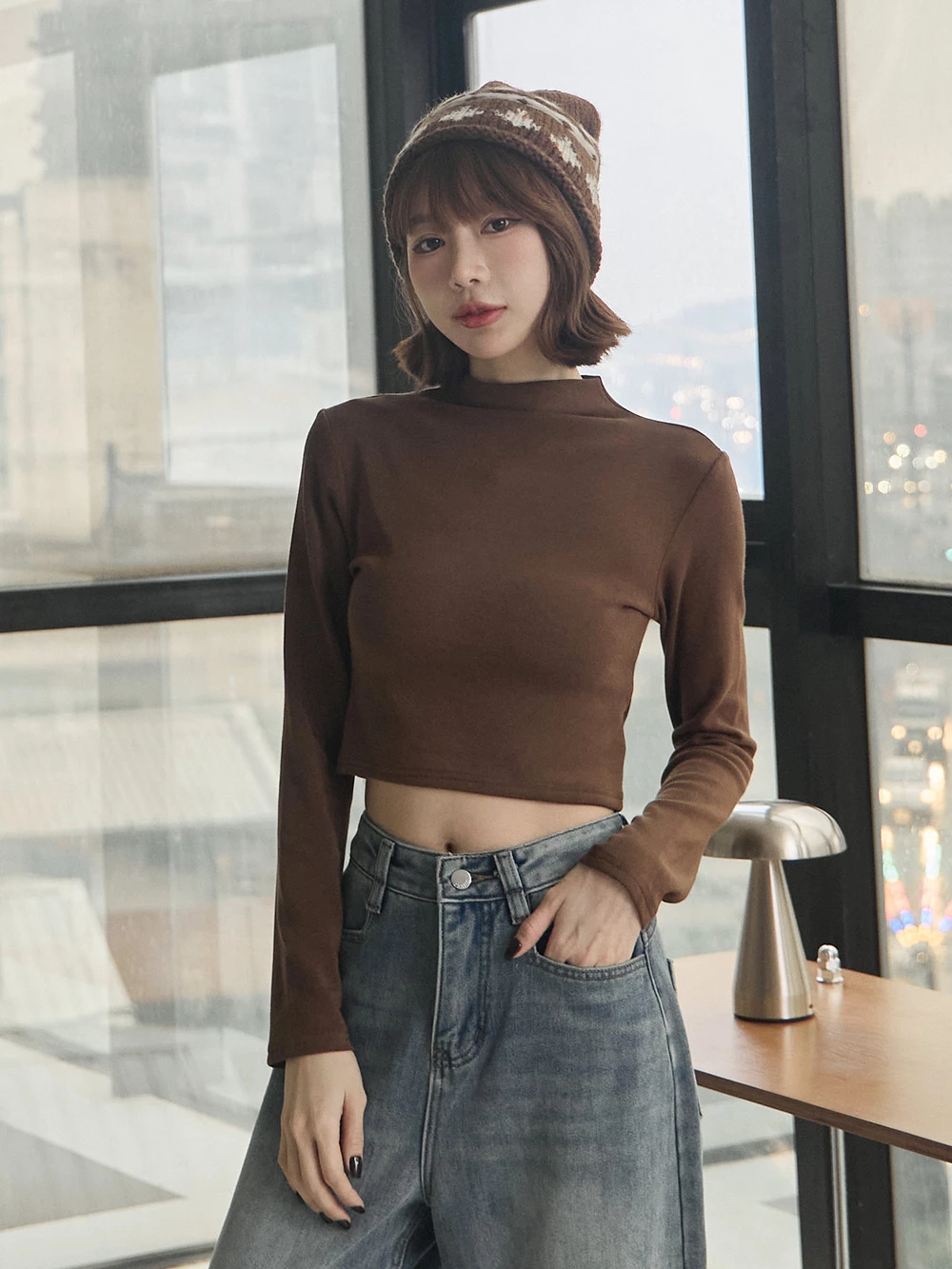 Q彈半高領磨毛羊絨感上衣