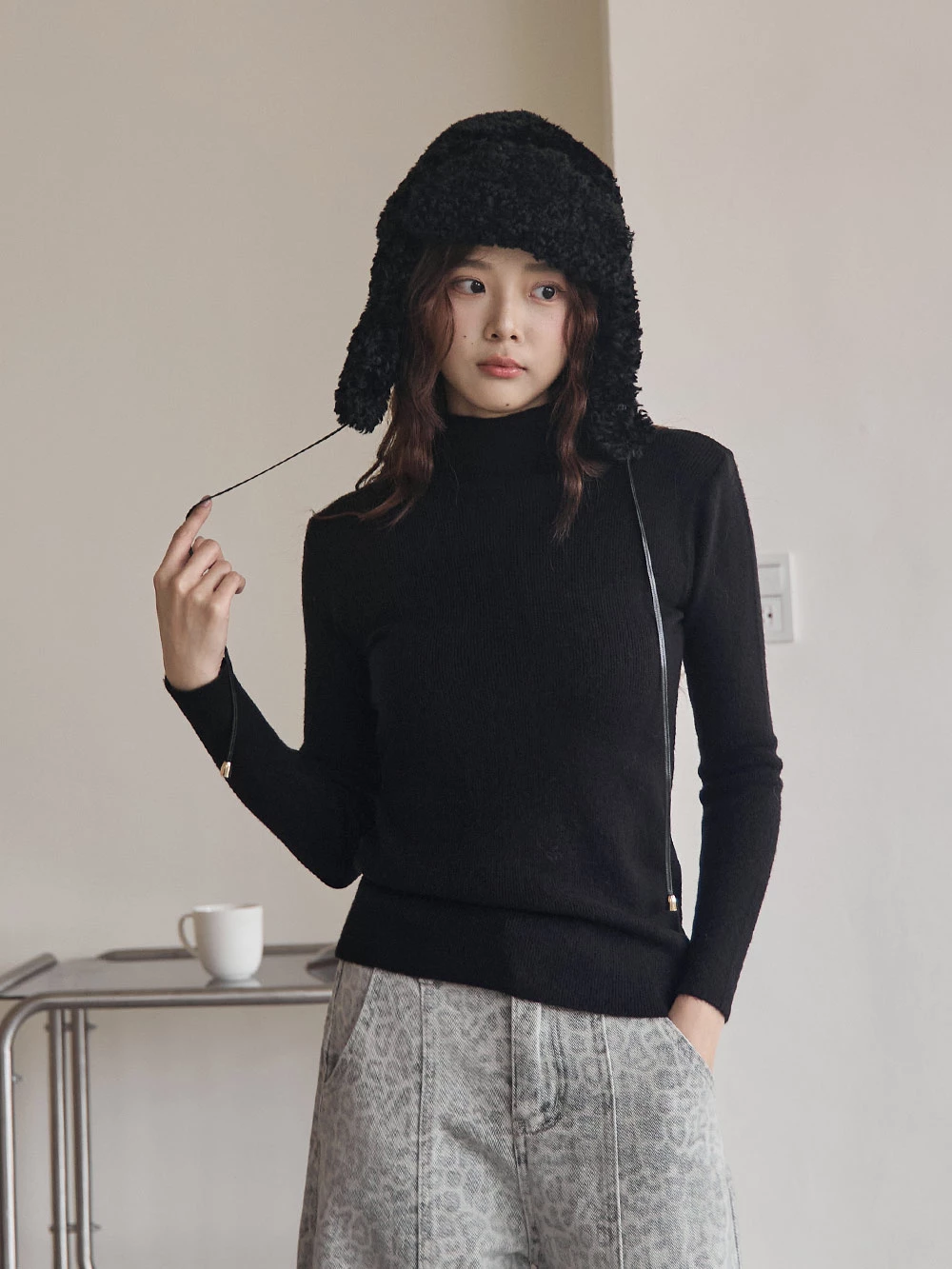 半高領羊絨感針織上衣