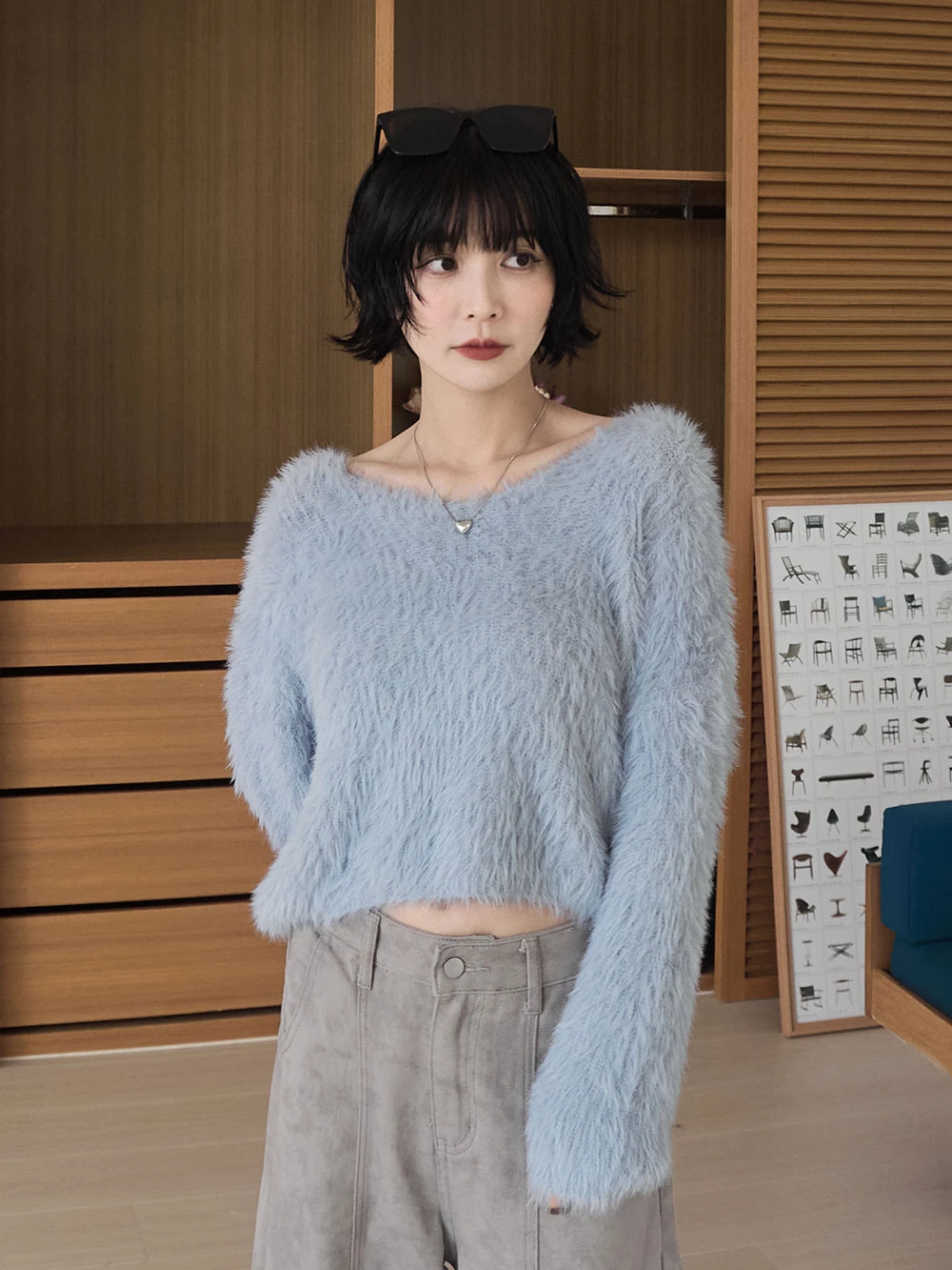 V領海馬毛針織上衣