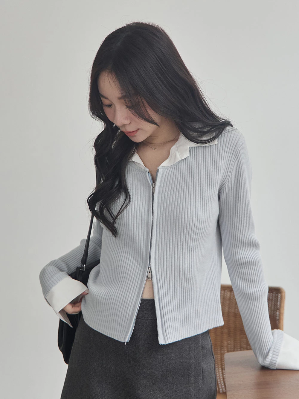 拼接襯衫假兩件針織上衣