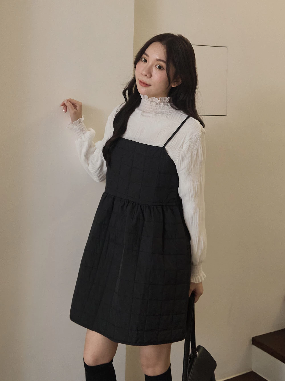 方格鋪棉細肩背心洋裝