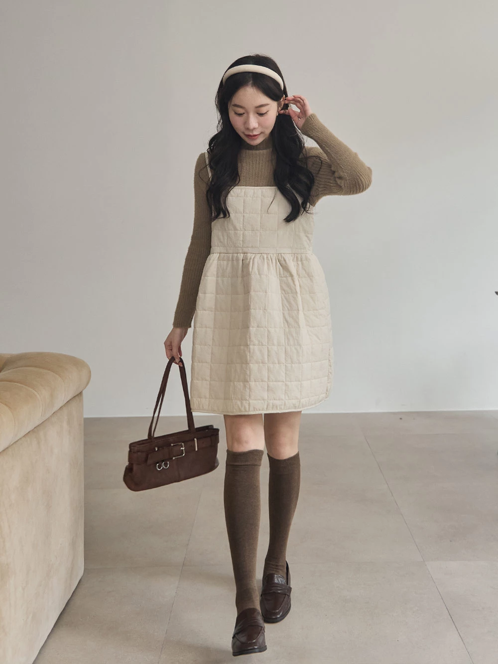 方格鋪棉細肩背心洋裝