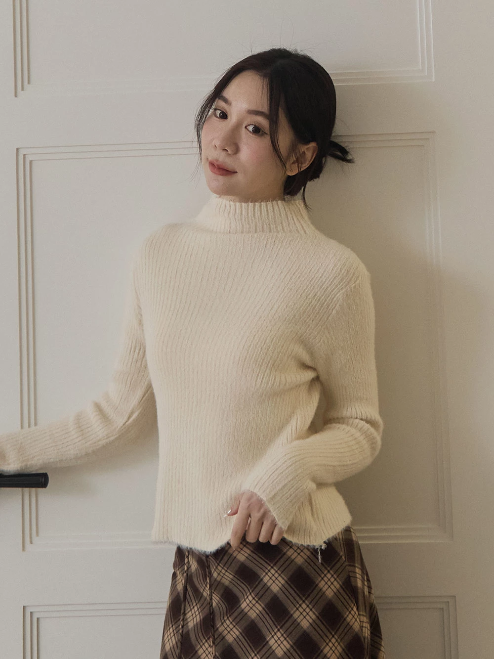 半高領水貂毛針織上衣