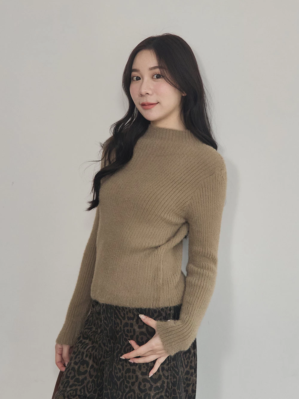 半高領水貂毛針織上衣