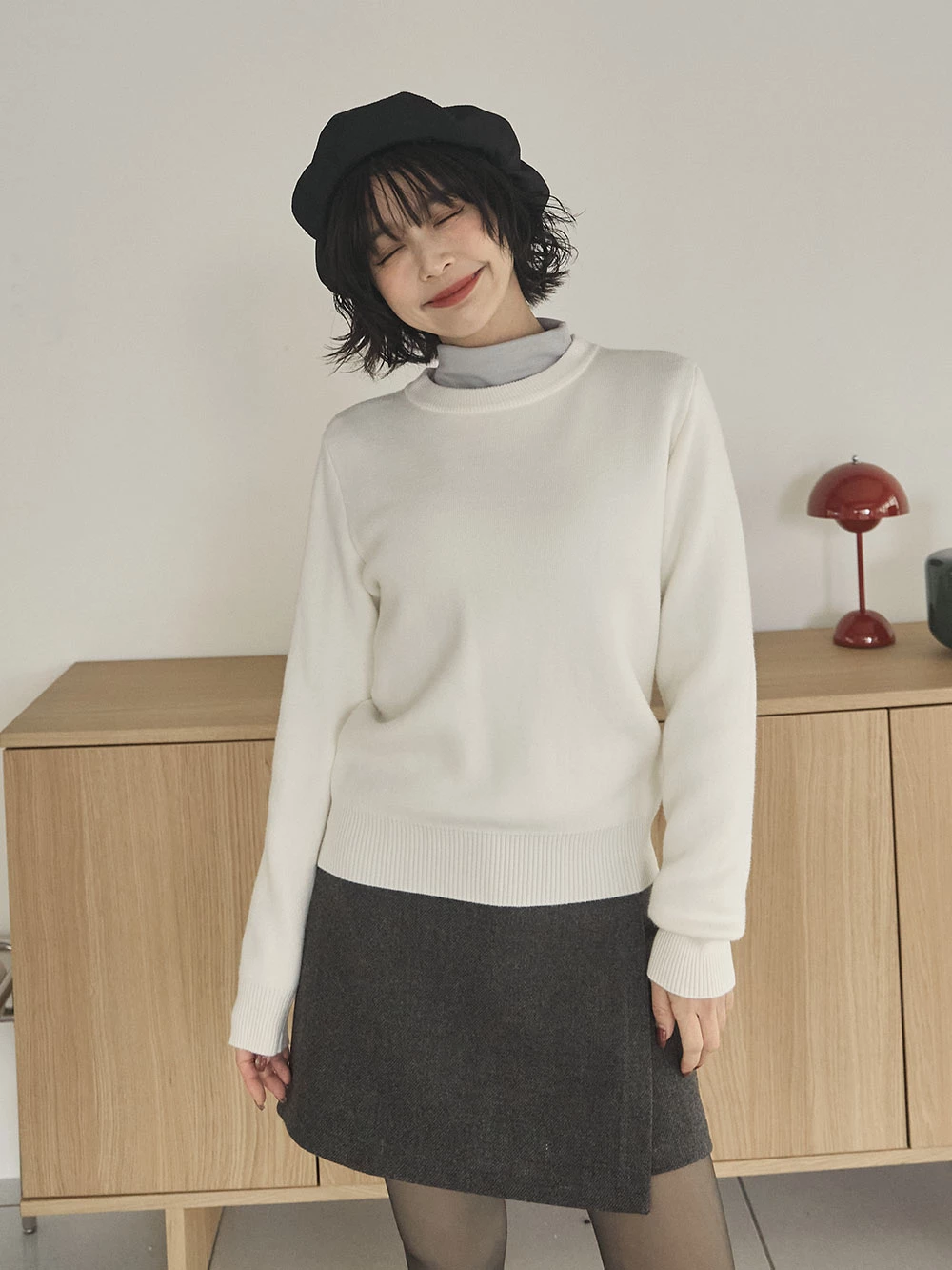 羅紋圓領內刷毛針織上衣