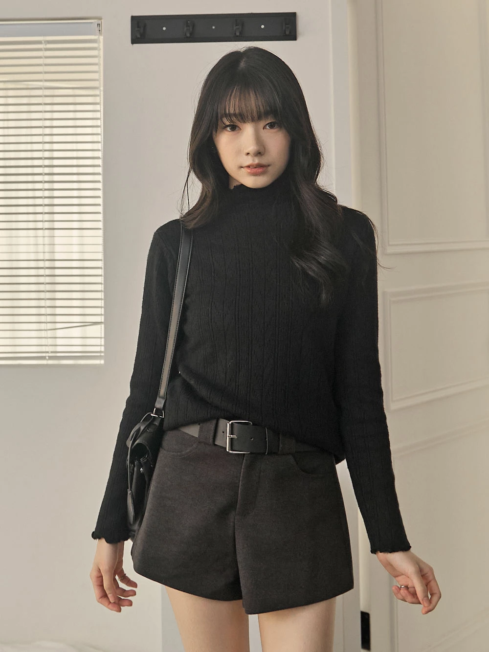 發熱感內刷毛壓紋針織高領上衣