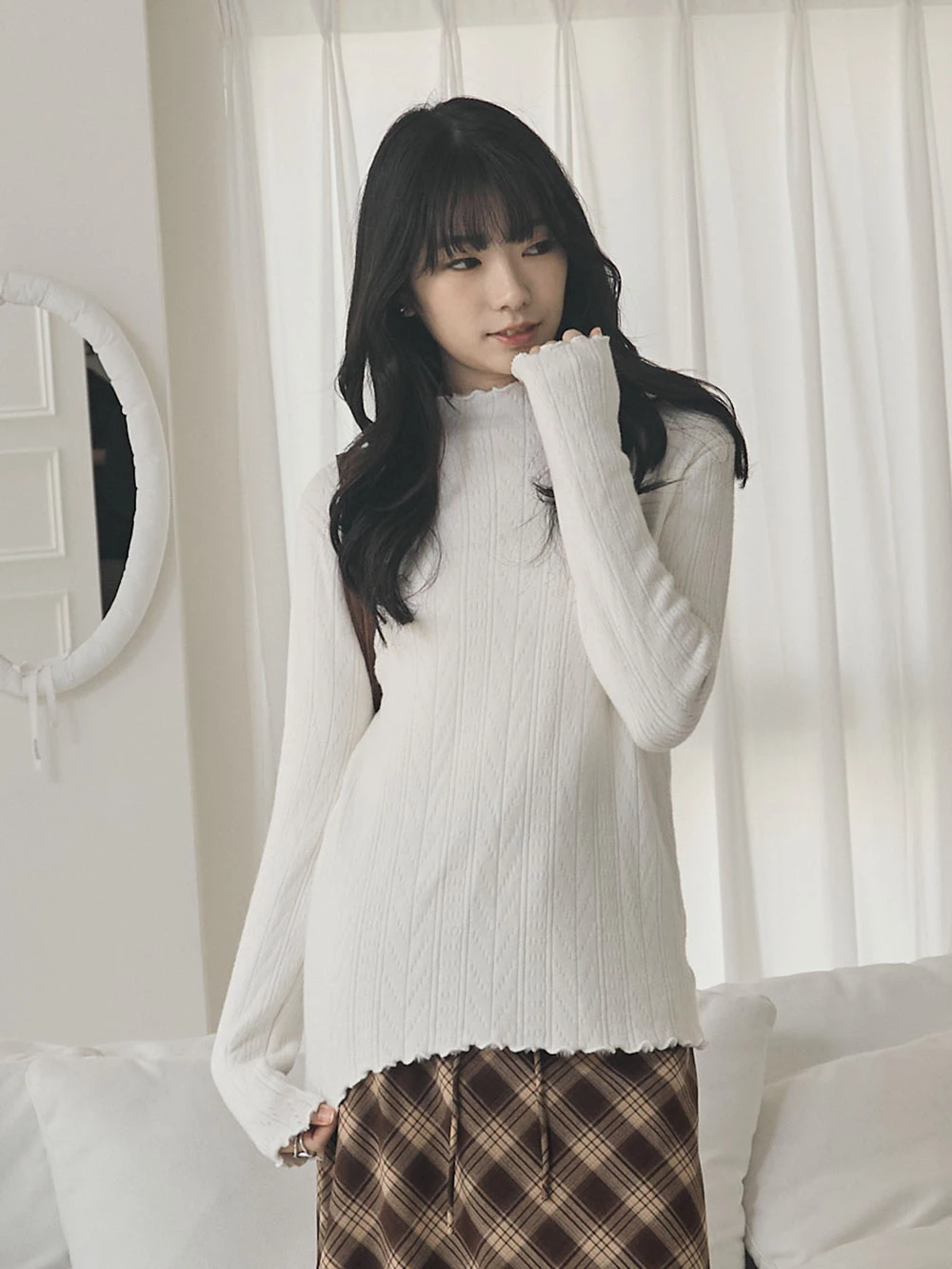 發熱感內刷毛壓紋針織高領上衣