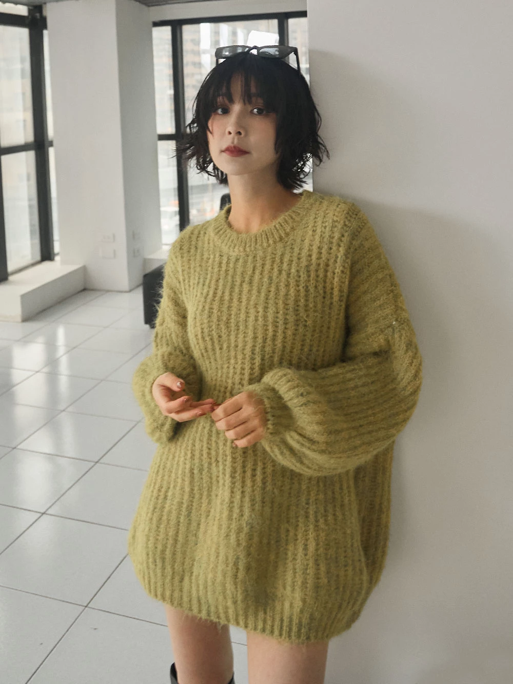 寬鬆羊駝絨感針織上衣