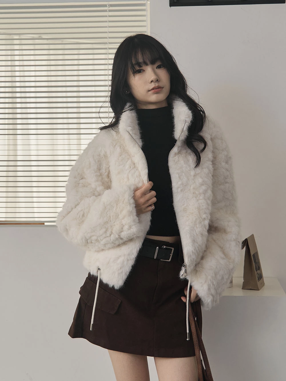 絨毛立領短版外套