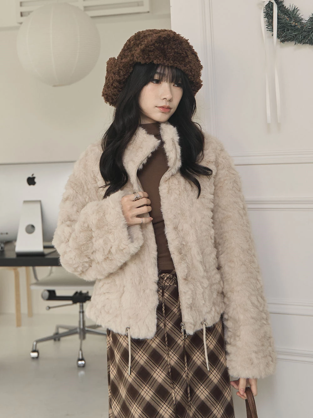 絨毛立領短版外套