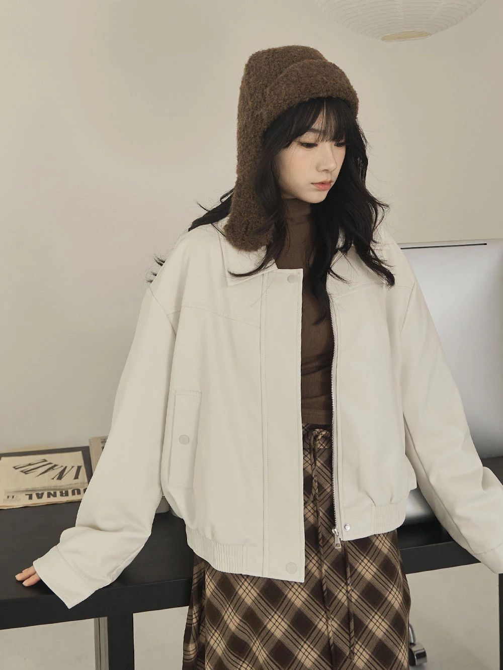 內刷毛拉鍊皮外套