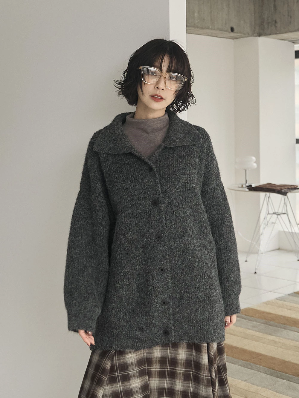 翻領排釦長版針織外套