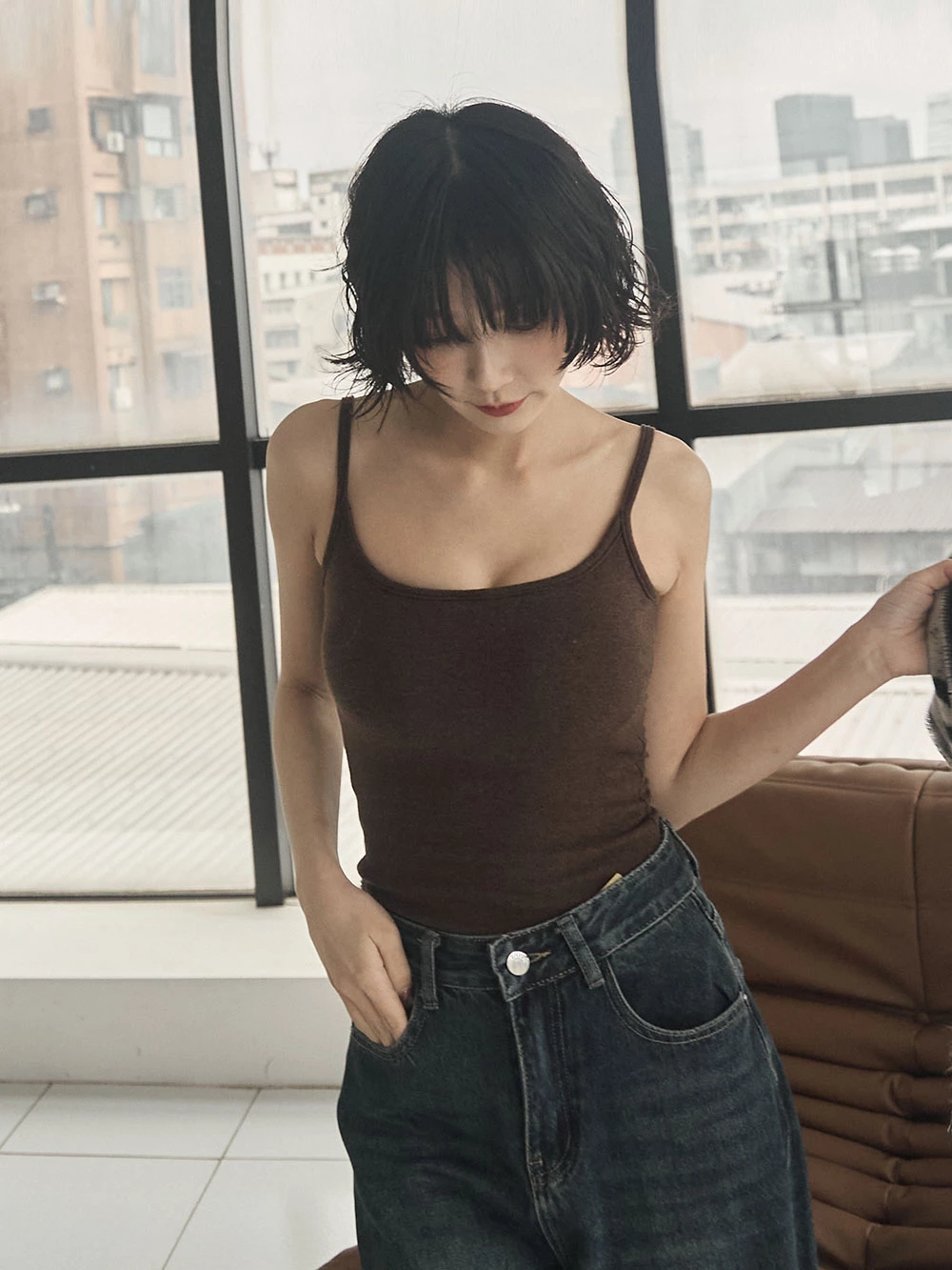 內磨毛細肩胸墊背心