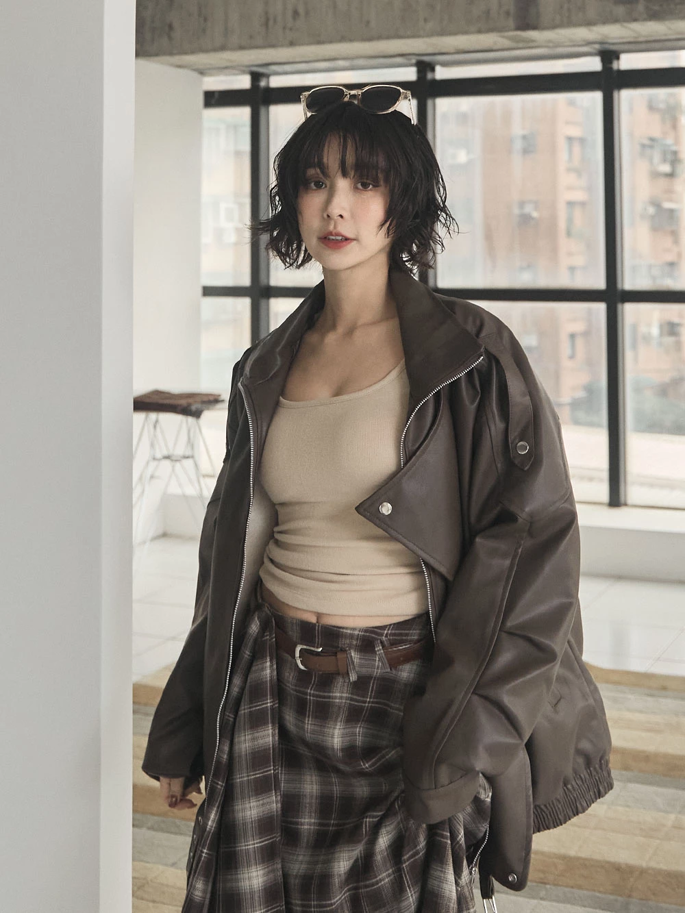 內刷毛銀釦皮外套