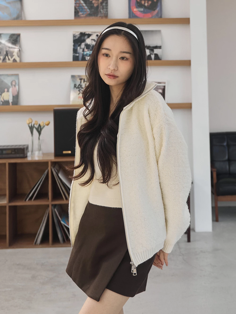 羊羔毛針織翻領外套