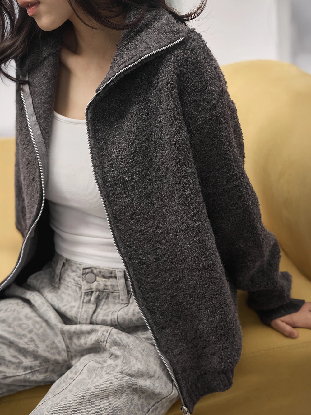 羊羔毛針織翻領外套