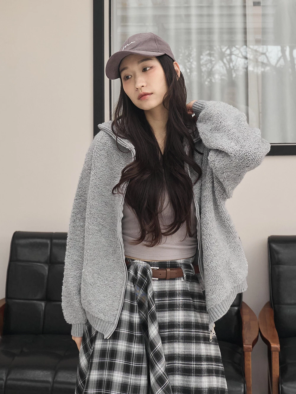 羊羔毛針織翻領外套