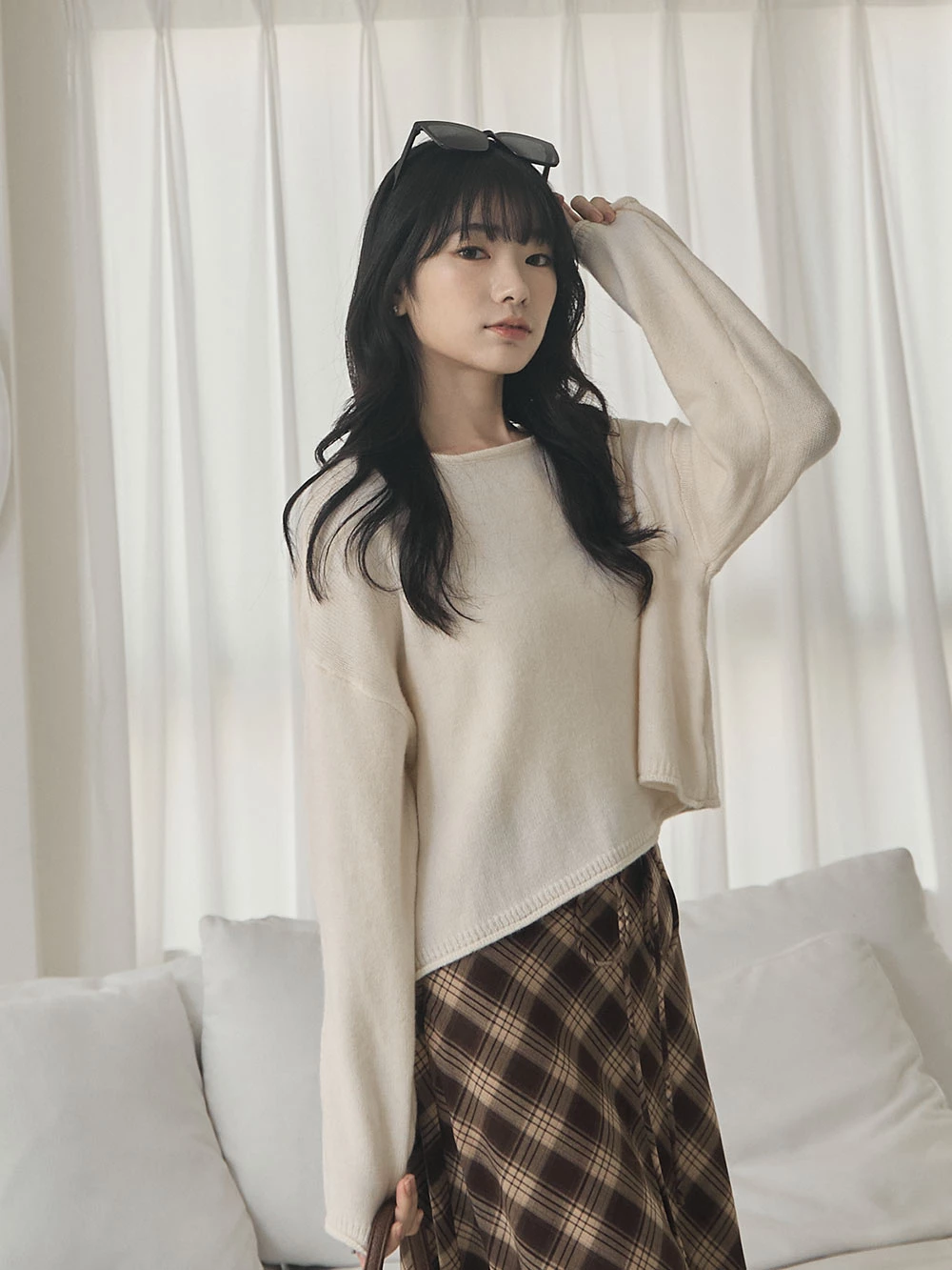 捲邊磨毛感針織上衣