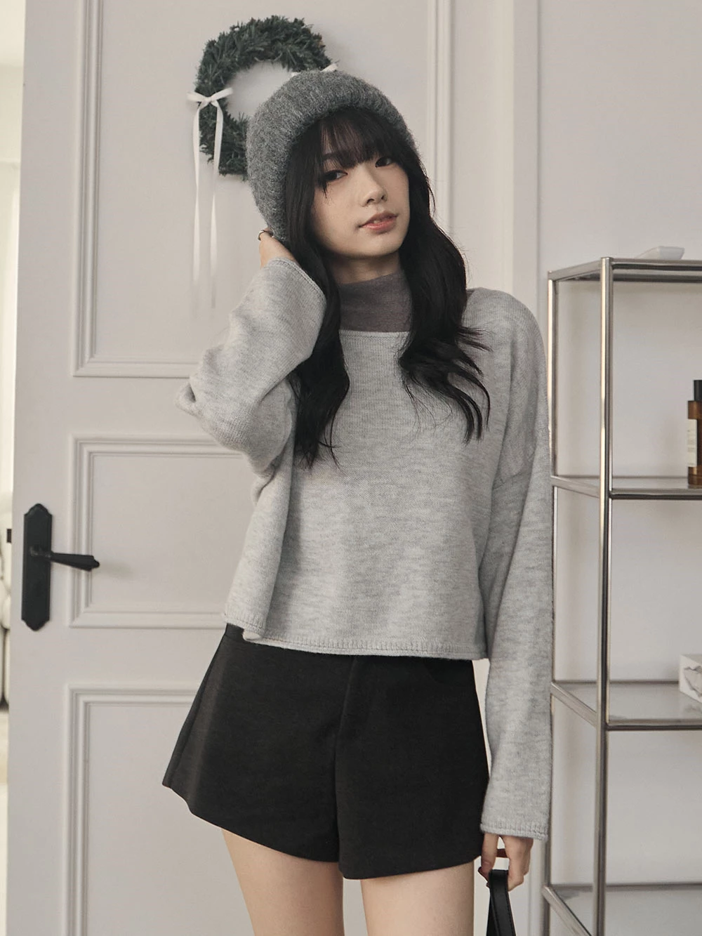 捲邊磨毛感針織上衣